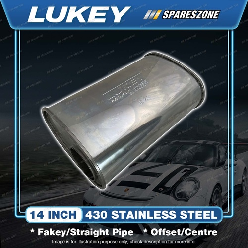 Lukey 3" 9"x5" Oval Muffler - 14" Long O/C Straight Piped 430 Stainless Steel