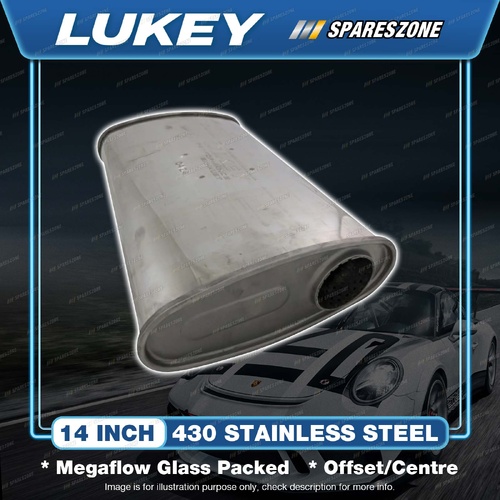 Lukey 10"x4" Oval Muffler - 16" Long O/C Megaflow No Spigots 430 Stainless Steel
