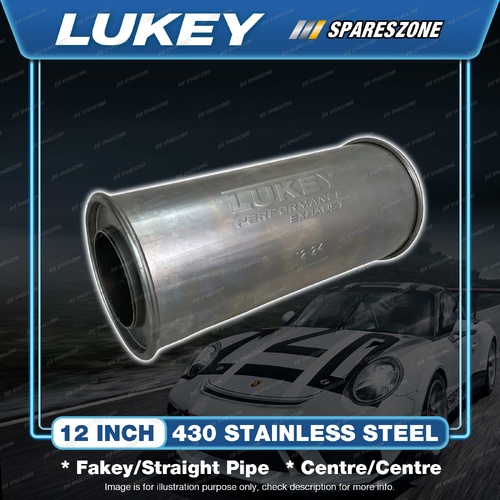 Lukey Muffler - 3" Inlet 5" Round 12" Long Straight Piped 430 Stainless Steel