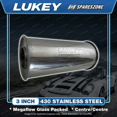 Lukey 3" Megaflow Muffler - 6" Round 14" Long Centre/Centre 430 Stainless Steel