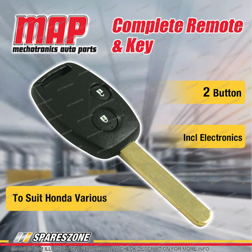 MAP Complete 2 Button Remote Shell & Key for Honda Accord Civic Various