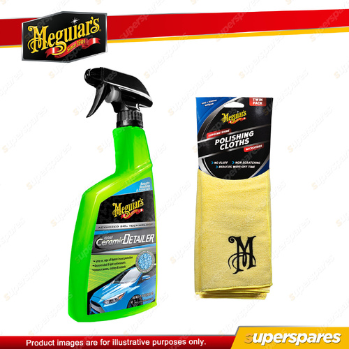 Meguiar's Hybrid Ceramic Detailer 769ml + Microfibre Polishing Cloths Twin Pack