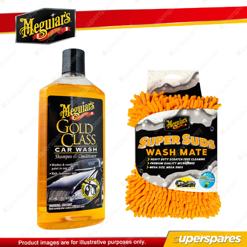 Meguiar's Gold Class Car Wash Shampoo Conditioner 473ml + Super Suds Wash Mate