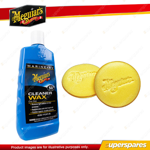 Meguiar's One Step Cleaner Wax 473ml + Reusable Hand Applicator Pads Twin Pack