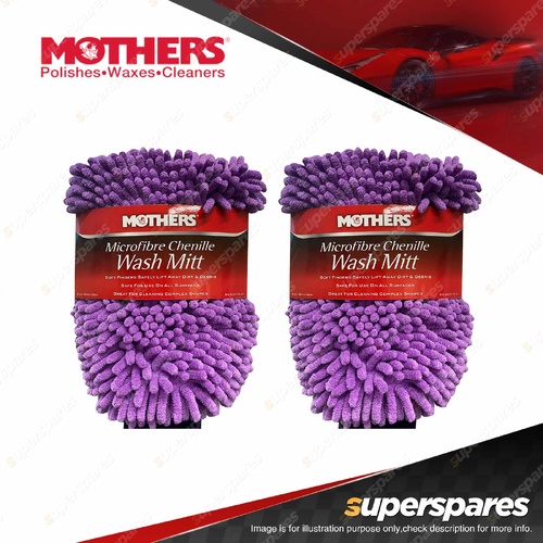 2 x Mothers Microfibre Chenille Wash Mitt - Safely Lift Away Dirt & Debris