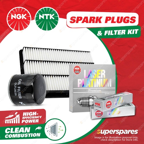 NGK Platinum Spark Plugs & NTK Air Oil Filter for Mitsubishi Pajero NM NP 3.5L