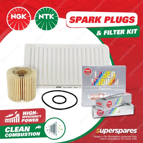 NGK Iridium Spark Plugs & NTK Air Oil Filter for Toyota Kluger GSU40R 45R 50R 55