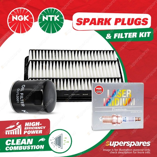 NGK Iridium Spark Plugs & NTK Air Oil Filter for Toyota Hiace TRH201R 2.7L 15-19