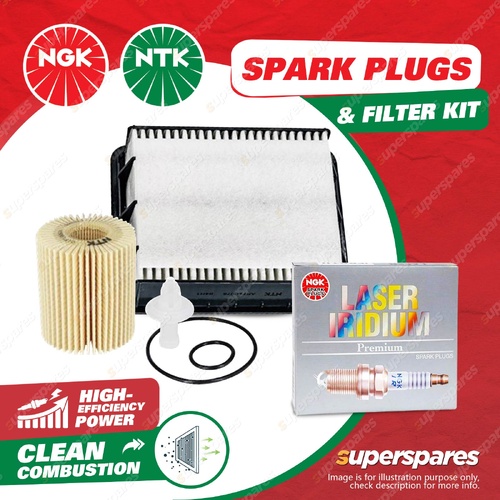 NGK Iridium Spark Plugs & NTK Air Oil Filter for Toyota Hiace TRH200R 2.0L 04-On
