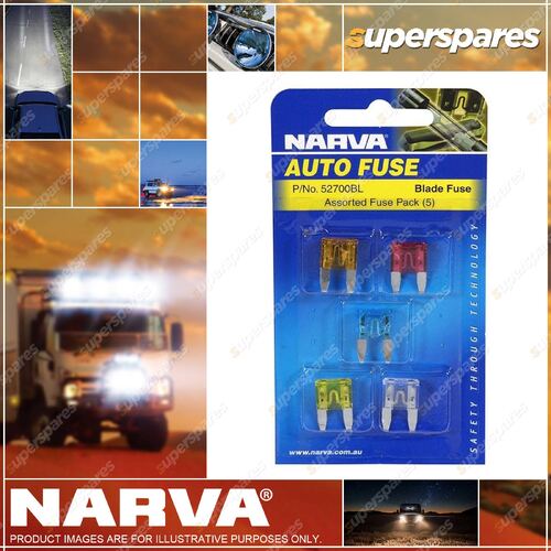 Narva Brand Auto Mini Blade Fuses 5 Amp Orange - Blister pack of 5