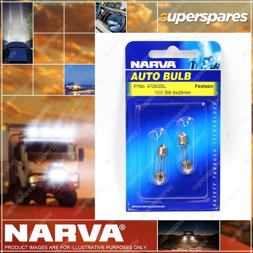 Narva Festoon Globe 12V 3W 8 X 28mm Sv7-8 T-8mm 47263Bl - Blister Pack Of 2