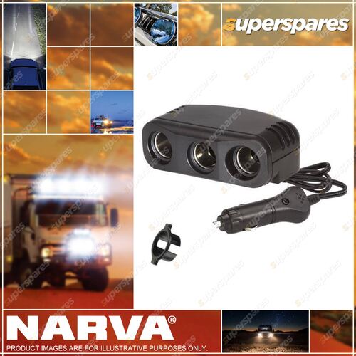 Narva Cigarette Lighter Plug With Extended Lead Triple Accessory Sockets 81048Bl