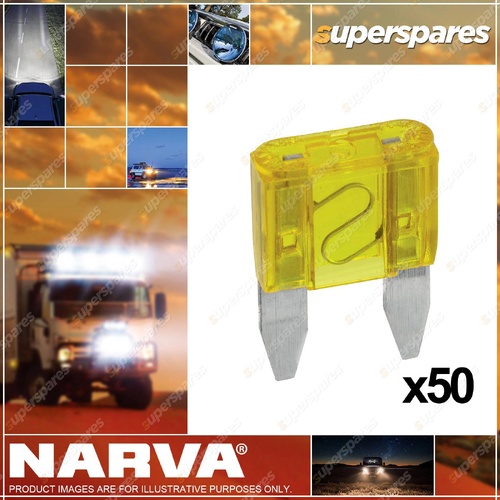 Narva Brand 20 Amp Yellow Colour Mini Blade Fuse - Box Of 50 52720