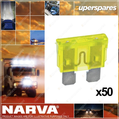 Narva 20 Amp Yellow Colour Standard ATS Blade Fuse - Box Of 50 52820