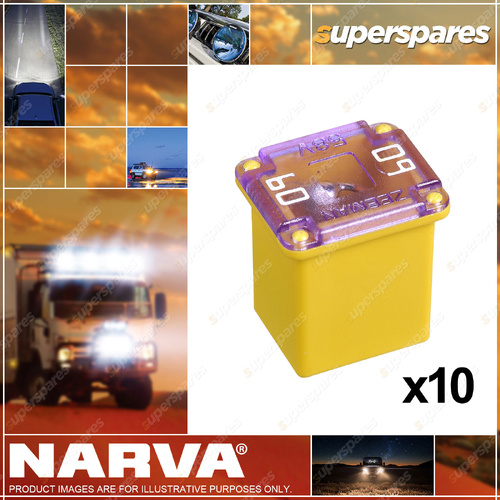 Narva 60 Amp Yellow Colour Female MINI LJC Fusible Links Fuse Box of 10