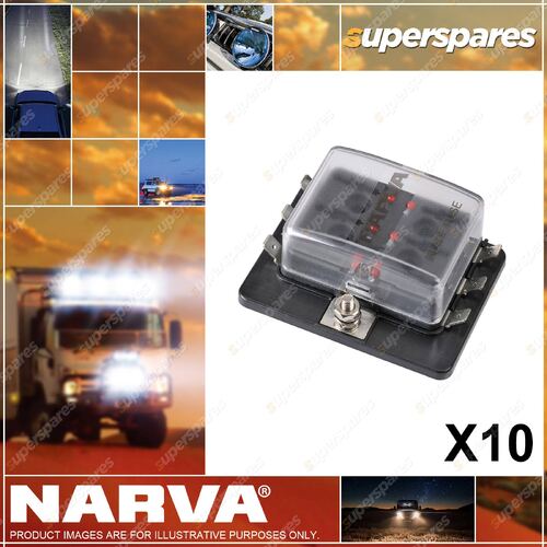 Narva 10 6-Way STD Ats Fuse Box W/ LED Fault Indicators Single Power-In Terminal