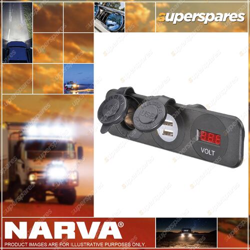 Narva Heavy-Duty Accessory/Dual Usb Sockets And 12/24V Dc LEDV Meter Blister