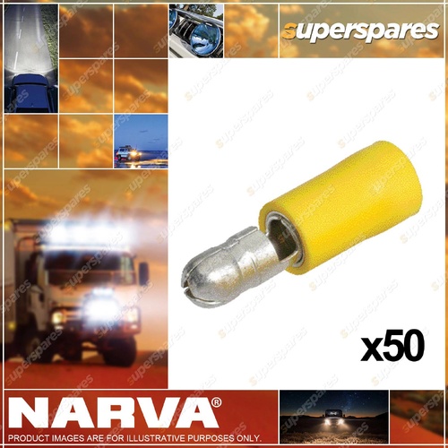 Narva 5.0mm Male Bullet Terminal Yellow Wire Size 5-6mm Pack of 50