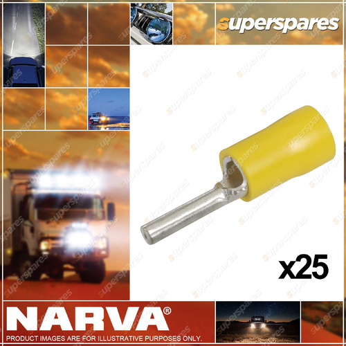 Narva 2.0mm Pin Terminal flared vinyl insulated Yellow Colour 25 Pack