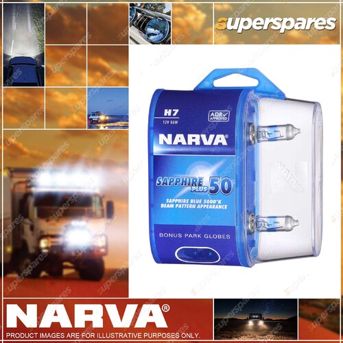 Narva H7 12V 55W Sapphire Plus 50 Halogen Headlight Globes Bl2 Blister of 2