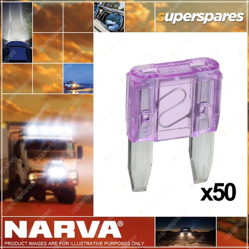 Narva 3 Amp Purple Mini Blade Fuse with Size 17mm x 11mm - Box Of 50