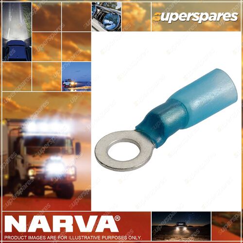 Narva 5mm Adhesive Lined Ring Terminal Blue 3 / 16" Diameter Blister Pack Of 20