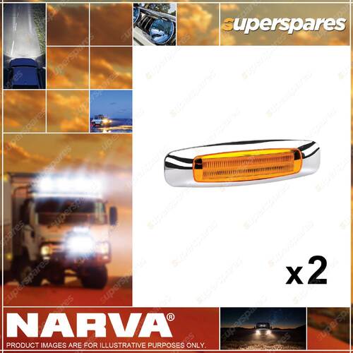 2 x Narva 9-33V LED Light Guide Side Marker Lamps w/Chrome Cover - 146 x 40mm