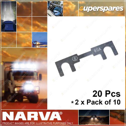 Narva 80 Amp ANG Metal Fuse Strips - Size 41mm x 11mm 2 x Pack of 10