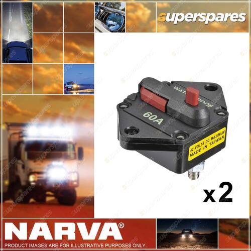 2 x Narva 12 - 42V 60 Amp Circuit Breaker High Amp Manual Reset 55970
