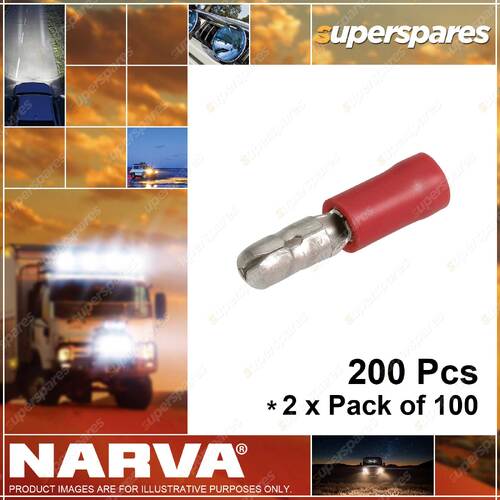 Narva 4.0mm Male Bullet Terminals Red Wire Size 2.5-3mm 2 x Pack of 100
