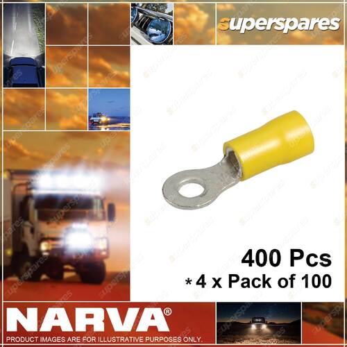 Narva 4.3mm Yellow Ring terminal flared vinyl & insulated 56184 4 x Pack of 100