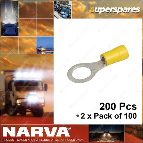 Narva 9.5mm Yellow Ring terminal flared vinyl & insulated 2 x Pack of 100