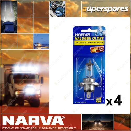 Narva H4 Halogen Globe 12 Volt 130 / 100W P43T 48951BL 4 x Blister Pack of 1