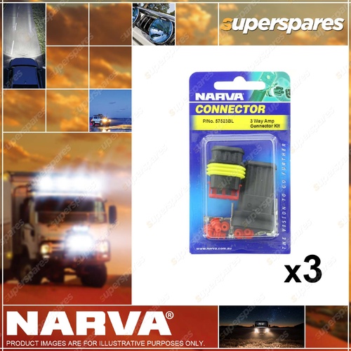 Narva 3 Way Male and Female AMP Super Seal Connector Housings Blister 3 Packs