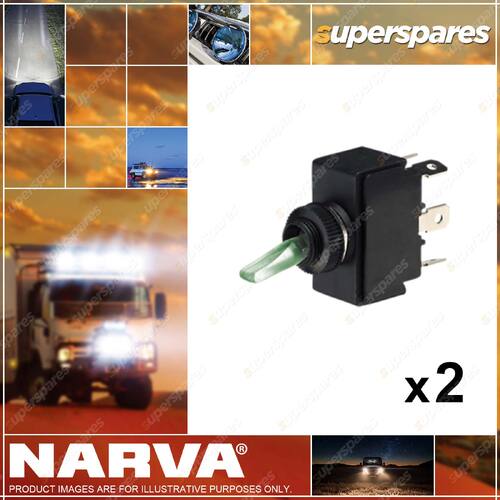 Narva Illuminated On/Off/On Toggle Switch - Natural Green 2 x Blister Pack of 1