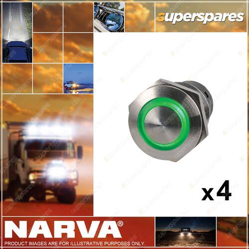 Narva Off/On L.E.D Push Button Switch Green 60075BL 4 x Blister Pack of 1