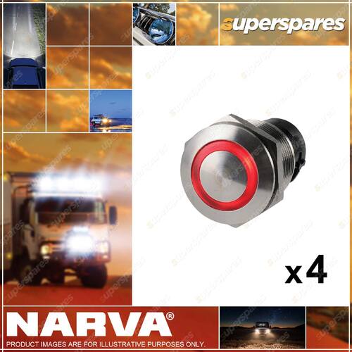 Narva Off/On L.E.D Push Button Switch Red 60076BL 4 x Blister Pack of 1