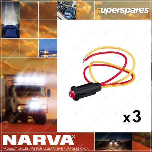 Narva 12V Pilot Lamp Pre-Wired With Red LED 180mm leads 3 x Blister Pack of 1