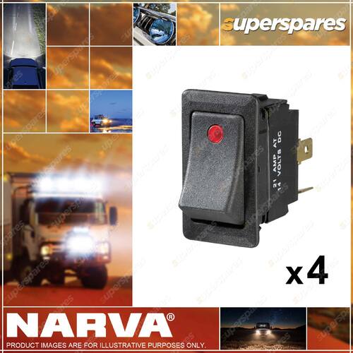 Narva 12V Illuminated Off/On HD Rocker Switch Red 63047BL 4 x Blister Pack of 1