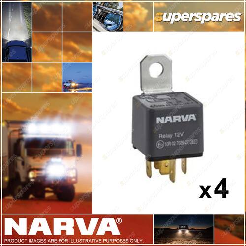 4 x Narva 12V Normally Open Relay with Diode 5 Pin 40 Amp - Blister pack