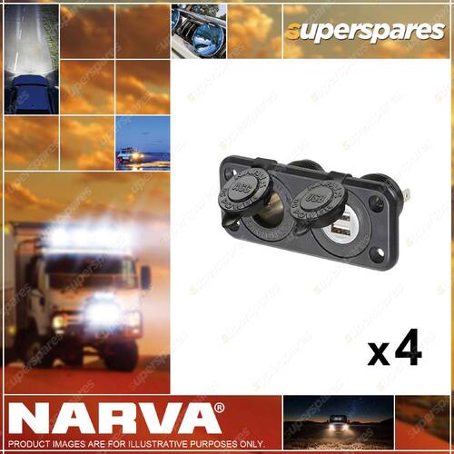 Narva Heavy-Duty Twin Accessory/Dual USB Sockets 81144BL 4 x Blister Pack of 1