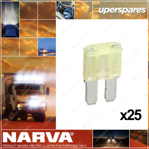 Narva 20 Amp Mico 2 Blade Fuse 15 x 9mm Yellow Colour - Box Pack of 25