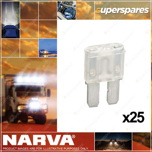 Narva 25 Amp Micro 2 Blade Fuse 15 x 9mm White Colour - Box Pack of 25