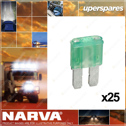 Narva 30 Amp Micro 2 Blade Fuse 15 x 9mm Green Colour - Box Pack of 25