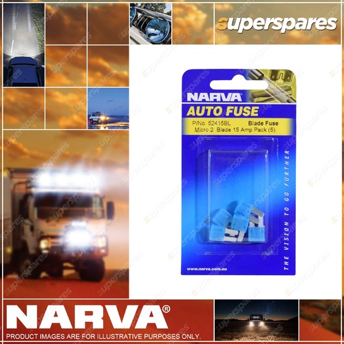 Narva 15 Amp 15 x 9mm BLUE Micro 2 Blade Fuse - Blister pack of 5