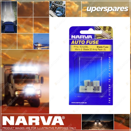 Narva 20 Amp 15 x 9mm Yellow Micro 2 Blade Fuse - Blister pack of 5