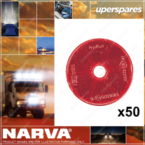 Narva 60mm Red Retro Reflector with Central Fixing Hole - Bulk Pack of 50