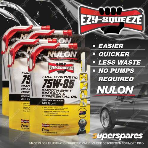 4 x 1L Nulon EZY-SQUEEZE Full Synthetic SYN75W85 Manual Gearbox Transaxle Oil