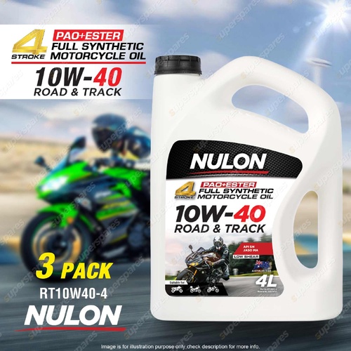 3 x Nulon Full Synthetic Road & Track 10W-40 Motorcycle 4 Stroke Engine Oil 4L