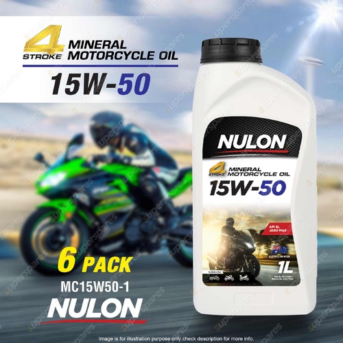 6 x Nulon Mineral Super 15W-50 Motorcycle 4 Stroke Engine Oil 1L MC15W50-1